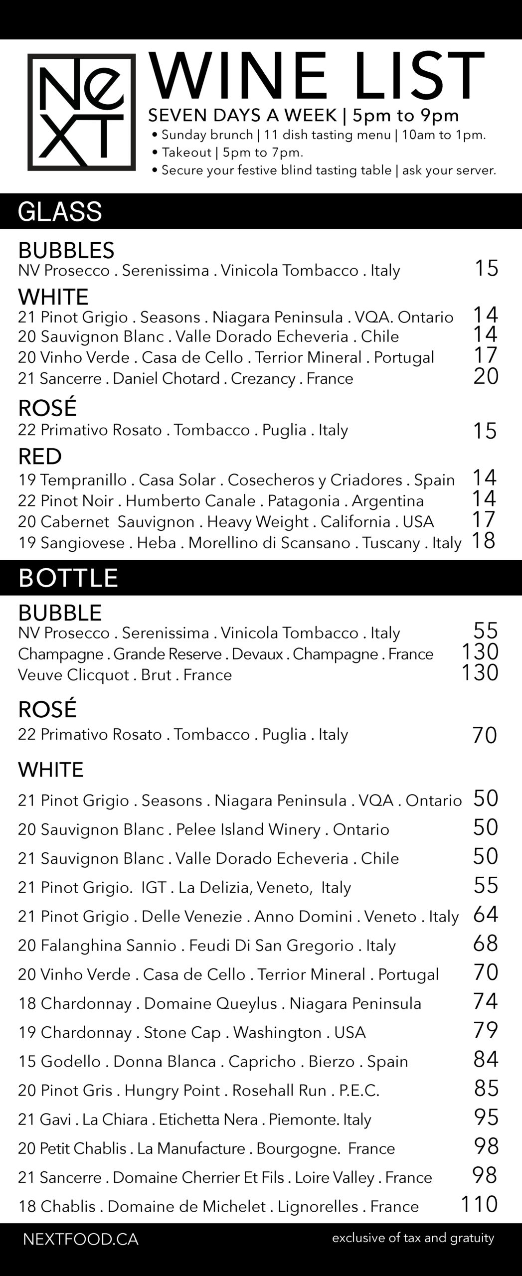 Wine List – NeXT