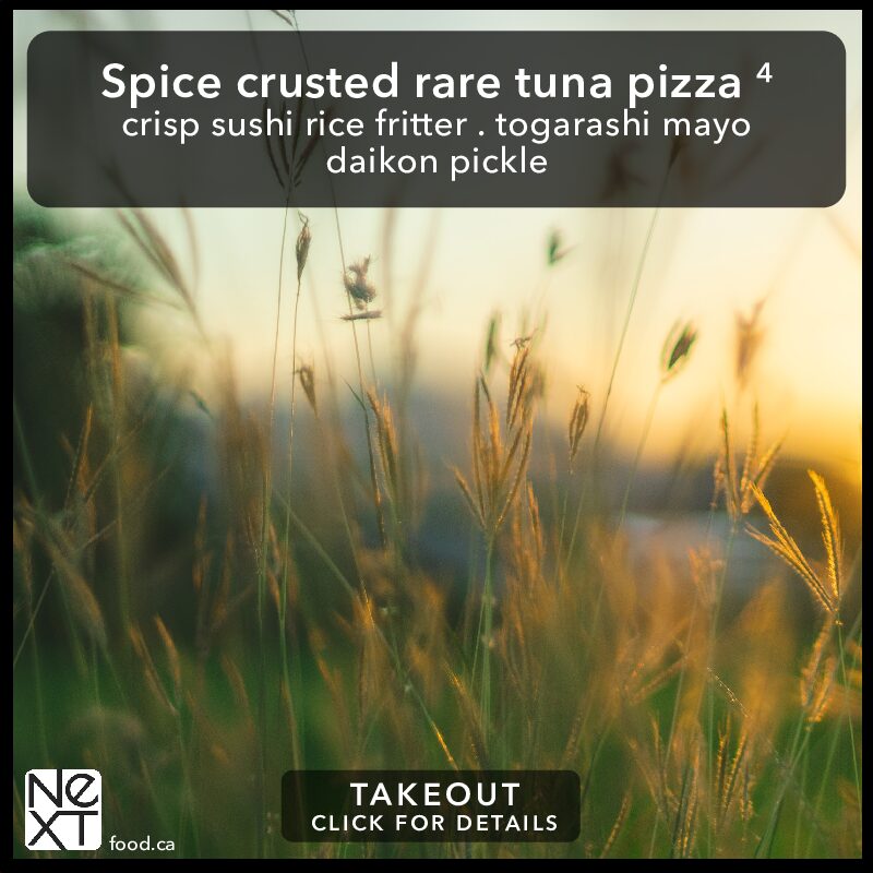 Wasabi pea crusted tuna sashimi pizza